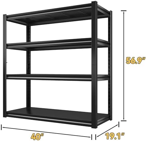 Raybee 40" W Garage Shelving, Storage Shelves 56.9" H, Metal Shelving Heavy Duty Load 1600LBS, Adjustable Metal Shelves for Storage Pantry Kitchen 40" W x 19.1" D x 56.9" H