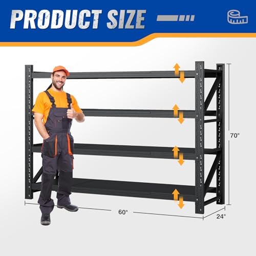 BYNSOE 60" W Storage Shelves 5000lbs Garage Metal Shelving Heavy Duty Garage Shelves Adjustable Storage Shelves for Industrial, Factory, (60" W X 24" D X 70" H)