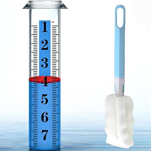 YZDTECH Rain Gauge Replacement Tube Plastic, Accurate Rain Gauge Outdoor, Thickened and Transparent 7" Capacity Tube with Blue Strip for Yard, 1 Rain Meter Tube with 1 Clean Brush and 1 Red Float