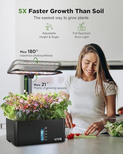 URUQ 8 Pods Hydroponics Growing System with LED Grow Light - Black