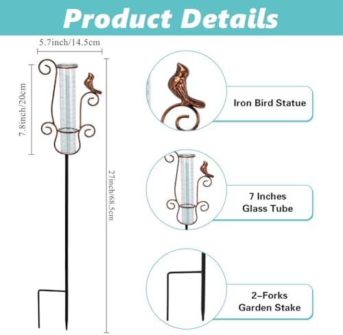 Rain Gauge Outdoor with 7'' Capacity Glass Tube