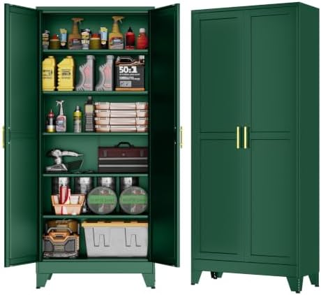 GAIOUS 75'' Tall Metal Garage Storage Cabinet,File Cabinet with Door and Adjustable Shelves, Outdoor Steel Tool Cabinet for Home,Office,Warehouse,Garage,Green