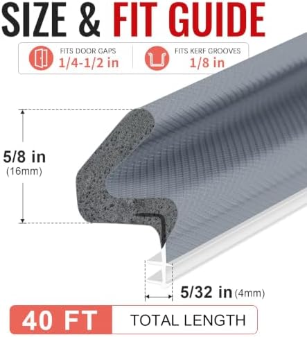 Litaibai 40 ft Kerf Weather Stripping Door Seal for Exterior Doors, Gray