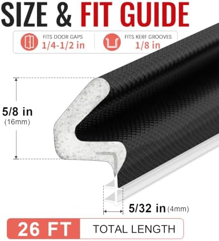 Litaibai Kerf Weather Stripping Door Seal for Exterior Doors, Black, 26 ft