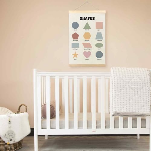 TLESKE Boho Classroom Shapes Chart Poster Hanger Frame, Homeschool Hanging Wall Art Decor for Toddlers Kids Room Nursery Playroom, Preschool Prek Learning Educational Poster Print Banner, 16x24