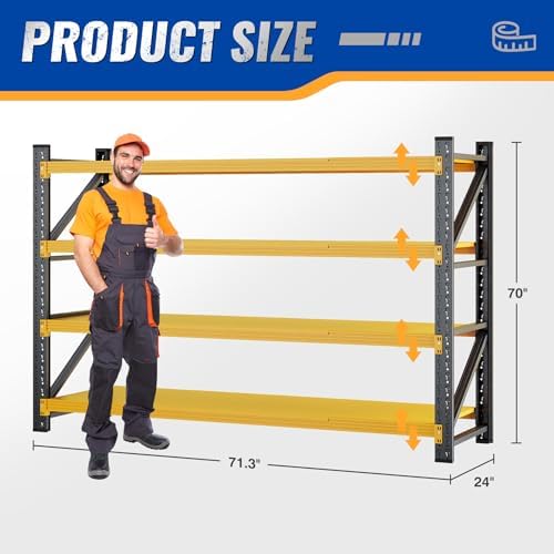BYNSOE 71" W Storage Shelves 5000lbs Garage Metal Shelving Heavy Duty Garage Shelves Adjustable Storage Shelves for Industrial, Factory (Black-Yellow, 71" W x 24" D x 69" H)