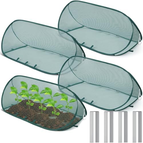4 Sets 39" x 15" x 15" Pop up Garden Mesh Plant Cover Garden Rows Plants Cover with 24 Pcs Ground Nails Foldable Outdoor Protector Tent for Vegetables Fruits Seedlings Flowers from Animals
