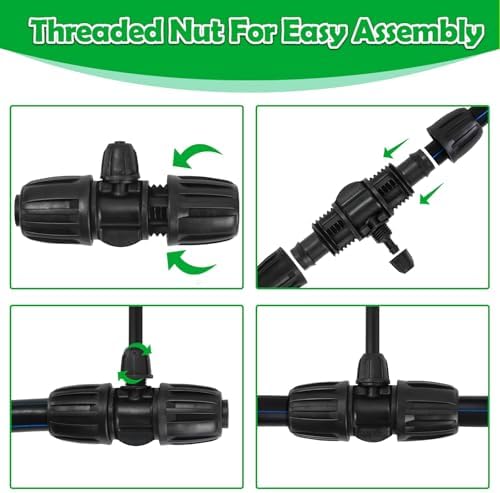 1/2 Inch To 1/4 Drip Irrigation Fittings - 8 Pack Drip Line Irrigation 1/2'' to 1/4'' Barbed Tee Adapter Anti-Drop Lock Nut Barbed Reducer 3 Way Connectors for Drip Irrigation System