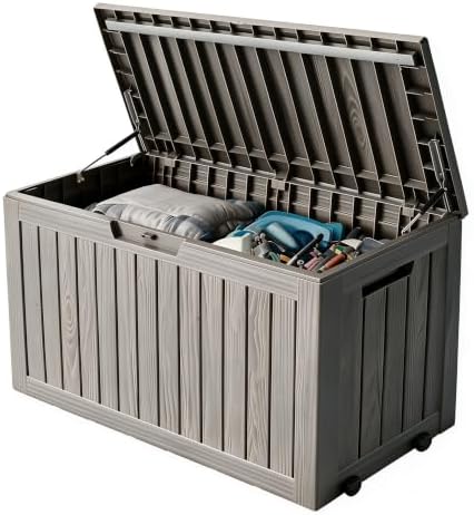92 Gal Deck Box,Waterproof Resin Outdoor Storage Gas Lift,Lockable Grey
