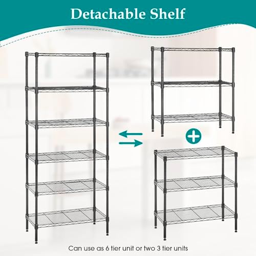 PayLessHere | 6-Tier Wire Shelf | 23"x13"x59" | Black | Adjustable Racks | Heavy-Duty Storage Shelves, Holds Upto 1500 lbs | Rust-Resistant, No-Tool Assembly | for Home, Garage Shelving