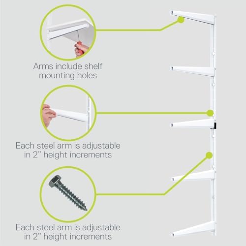 Delta Minimalistic White Shelf Brackets Cycle, Set of 10 Fully Adjustable 12-inch Heavy Duty Shelf Brackets, Holds Up to 800 lbs, Modern Shelf Bracket for Wood Shelves