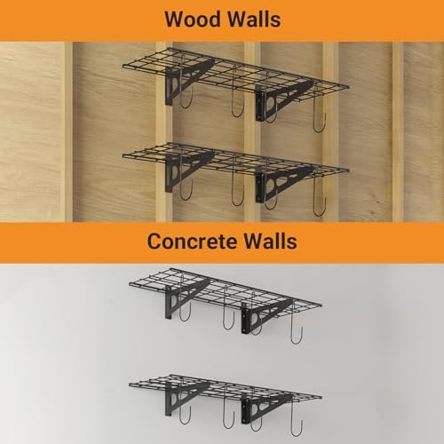 2-Pack 1x3 ft Garage Shelving with 8 Bike Hooks, 300lbs Load, Black