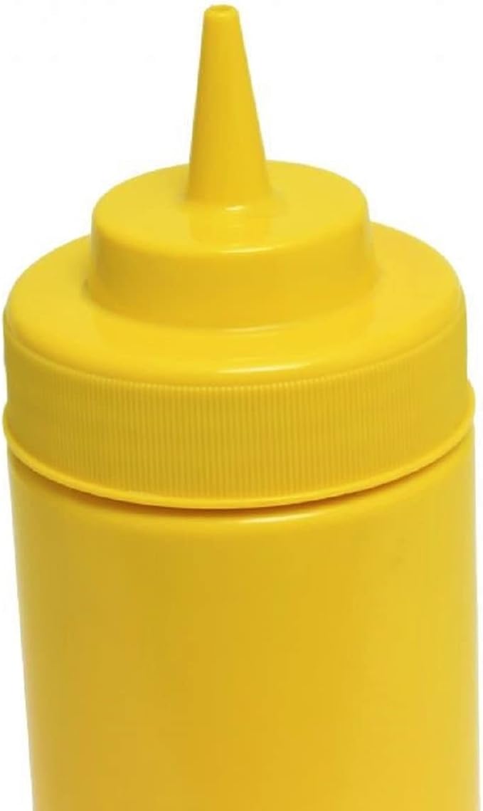 TrueCraftware- 32 oz Yellow Squeeze Condiment Wide Mouth Dispensing Bottles Set of 6- Plastic Squeeze Bottle For Sauces Spreads Ketchup Mustard Mayo Hot sauces and Olive oil