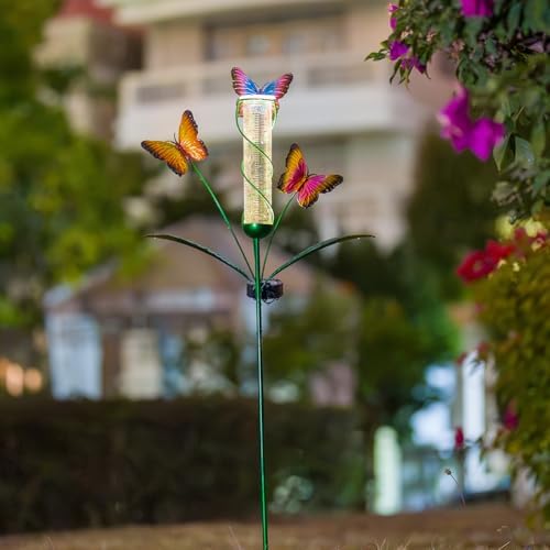 Solar Rain Gauge with 7-Inch Plastic Tube, Butterfly Decor