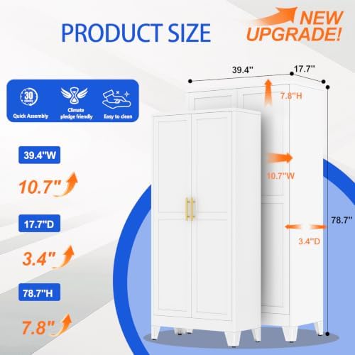 GAIOUS 79'' Tall Metal Garage Storage Cabinet, Home Office Cabinet White