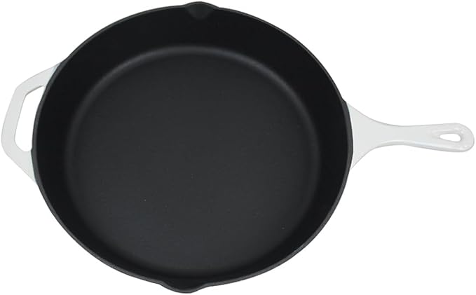 Commercial Grade, Cast Iron Enameled Cookware (White, Skillet 10“)