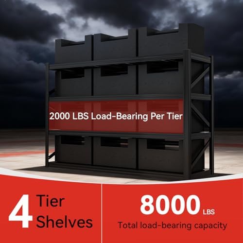 4-Tier Heavy Duty Garage Shelving, 8,000 lbs Capacity Adjustable Metal Storage Shelving Unit for Garage, Basement, Warehouse & Workshop, 71" W x 24" D x 71" H