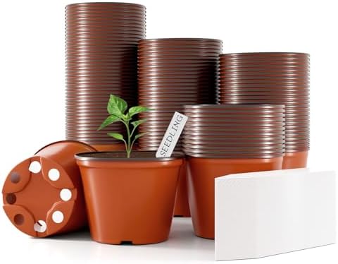 100 Pcs Plant Nursery Pots, 4 Inch Small Plant Seedling Pots with Labels Plastic Plant Flower Pots with Drainage Holes Indoor Outdoor for Succulent Cutting Transplanting