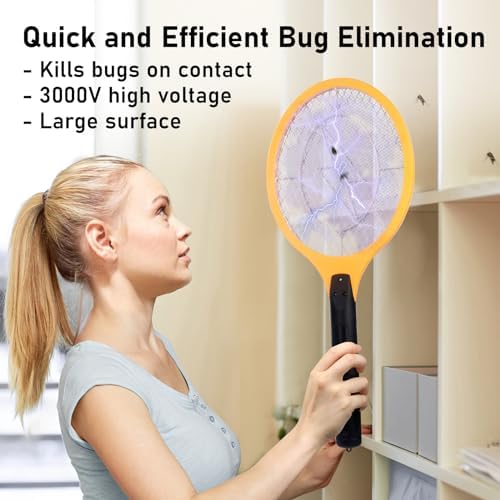 Electric Fly Swatter Bug Zapper Zap Mosquito - Indoor Outdoor Zapping Racket for Pest - Safe to Touch with 3-Layer Safety Mesh, Large Size, Pack of 1