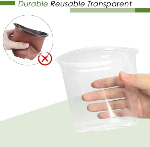 FUIJOL 4 Inch Clear Nursery Pots for Plants with Sacuers 15 Pack, Plastic Flower Pots with Drainage Holes, Variety Pack Seedlings Garden Pot for Indoor Outdoor (4 inch)