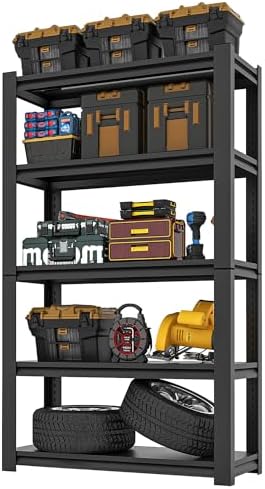 72" H Garage Shelving, Garage Shelves Heavy Duty, 5 Tier Adjustable Garage Storage Shelves for Warehouse, Basement, Workshop, Kitchen, Require Assembly, 16''D*36''W*72''H, Black