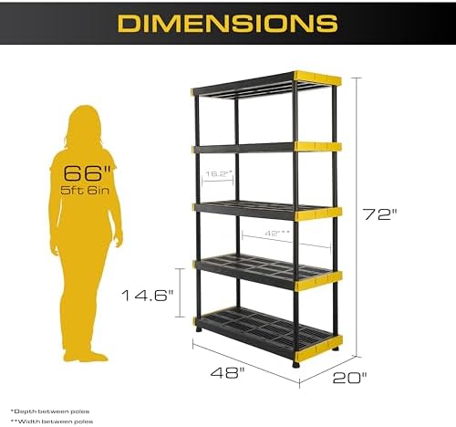CX 5-Tier Heavy Duty Plastic Storage Shelves for Garage Organization