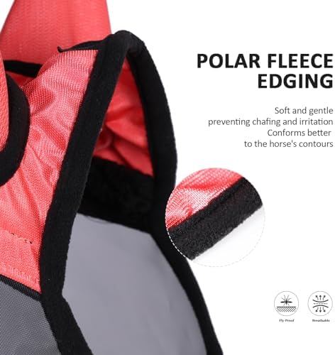 Harrison Howard Pro Luminous Horse Full Face Fly Mask Large Eye Space Long Nose with Ears UV Protection for Horse Coral Orange XL