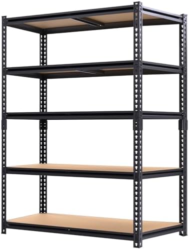 Storage Shelving Unit, 5 Tier Garage ShelvesHeavy Duty, Adjustable Metal Shelving Unit,2400LBS Black forPantry, Basement, Warehouse, Kitchen, Pantry and Closet,72" H