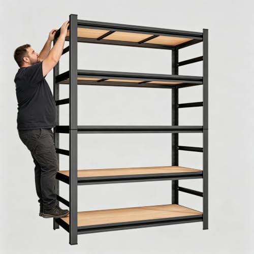 PRESTELION Heavy Duty Garage Shelving with Adjustable Wood Shelves 5 Tier