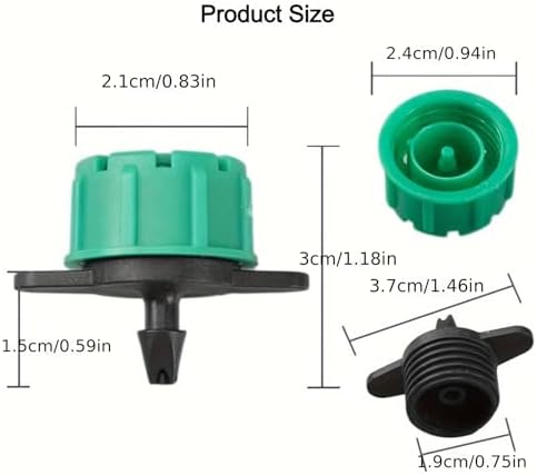 100Pcs 360 Degree Adjustable Irrigation Drippers Sprinklers, 1/4 Inch Emitters Drip for Watering System(Green)