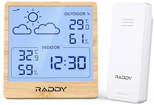 Raddy WF-50T Wireless Weather Station, Light Wood Frame