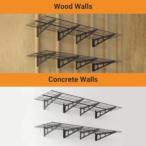 Garage Shelving, 2-Pack 2x6 ft Garage Wall Shelving, 1400 lbs, Black