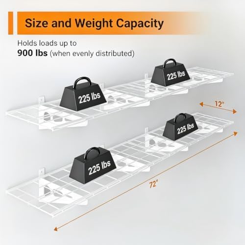 Garage Shelving, 2-Pack 1x6 ft Garage Wall Shelving, 900 lbs, White