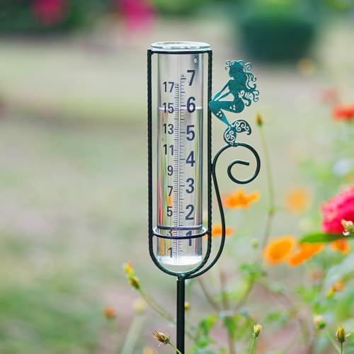 Stargarden Rain Gauge Outdoor, Mermaid Rain Gauge with Metal Stake