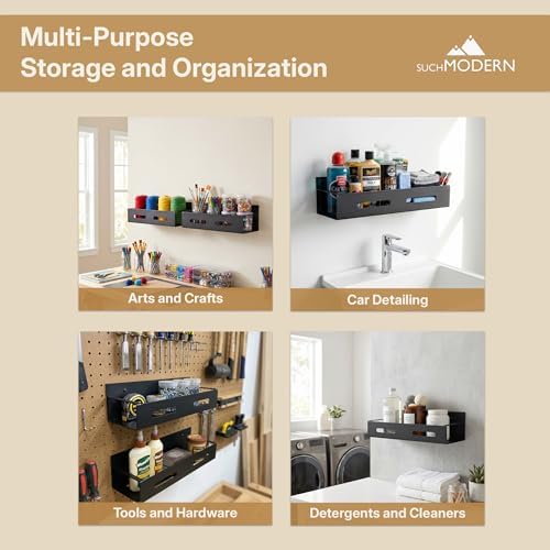 Wall-Mounted Metal Storage Rack 4-Pack - Garage and Workshop Organizer for Tools, Hardware, Cleaning Supplies - Black Texturized Powder-Coat