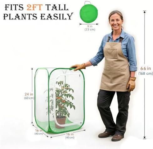 24" Garden Mesh Plant Tent Enclosure, Pop-Up Cage Plant Cover Pest Protection Guard for Fruit, Vegetables, Flowers and Herbs （16" x 16" x 24" ）