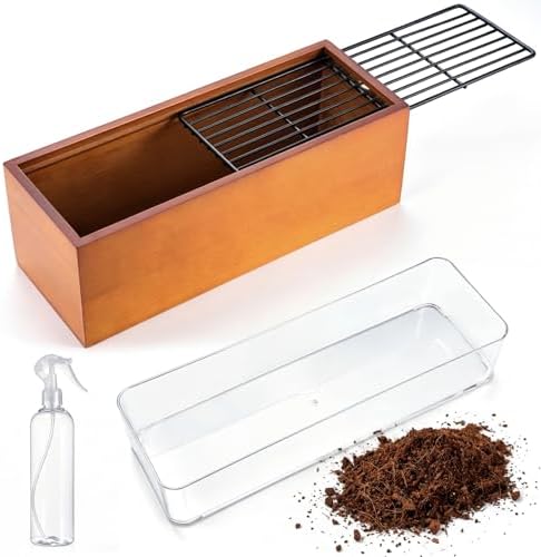 Wooden Cat Grass Planter for Indoor Cats, Wheat Grass Pot Kit with Soil Disks, Removable Anti-Digging Grid, Plastic Liner, No Seeds Included, Natural Wood, 12.6 x 4.7 x 4.3 in
