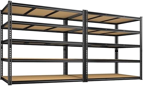 ROOMFAVE 48" W Garage Shelving Heavy Duty 3080LBS,5 Tier, Black,2PCS