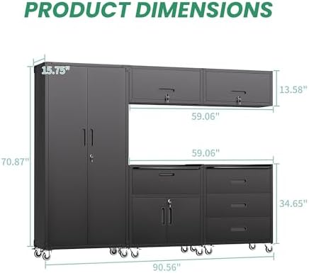 Garage Cabinet System | Heavy Duty Steel All-in-One Modular Garage Cabinet Set for Ultimate Workshop Organization | Easy Assembly Garage Storage Cabinets & Tool Bench