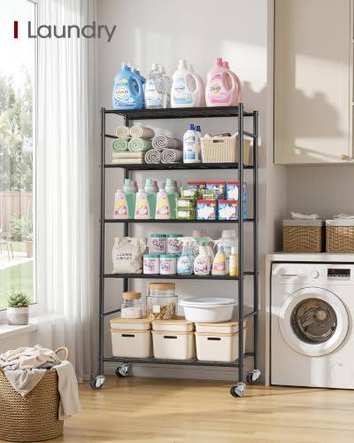 Sakugi 5-Tier Storage Shelves 33.1" x12.6" x73.5" Black with Wheels