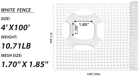 PotatoLife 4'x100' Plastic Mesh Fence for Garden with 100 Zip Ties, White