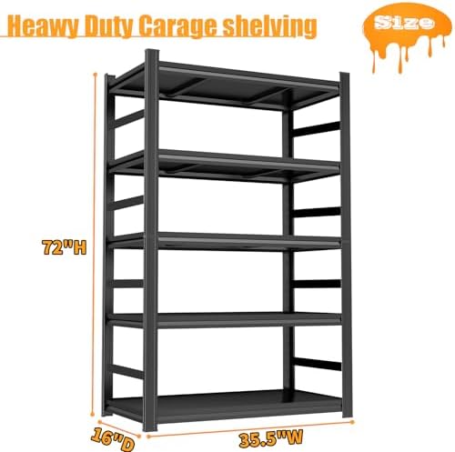 71" H|35" W All-Metal Garage Shelving Unit and Storage-Easy Assembly Shelves 5-Tier Rack|Heavy-Duty Adjustable Shelf|Steel Shelves for Industrial,Warehouse,Basement (16" D x 35.4" W x 71" H)