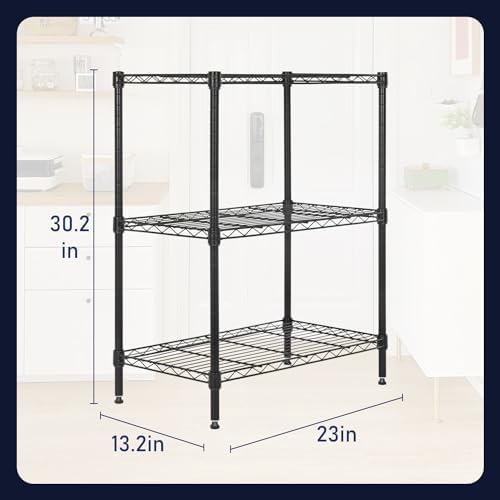 PayLessHere | 3-Tier Wire Shelf | 23"x13"x30" | Black | Adjustable Racks | Heavy-Duty Storage Shelves, Holds Upto 450 lbs | Rust-Resistant, No-Tool Assembly | for Home, Garage Shelving