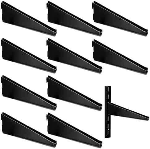 Yalikop 10 Pack Adjustable Shelf Brackets for Double Track System Closet Organization Heavy Duty Wire Shelf Brackets (Black,4.7 Inches)