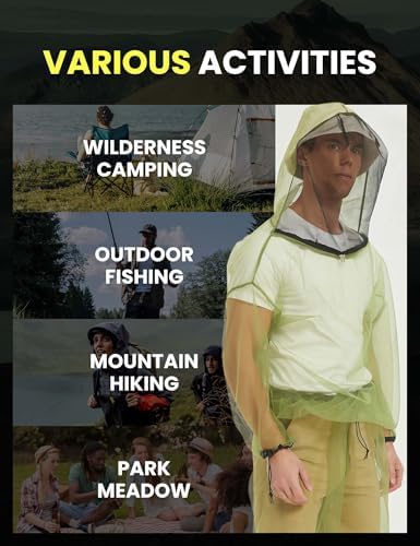 HENNCHEE Mosquito Suits for Adult, Mesh Net Bug Hooded Jacket Pant, Outdoor Full Body Protection Mosquito Proof Clothing