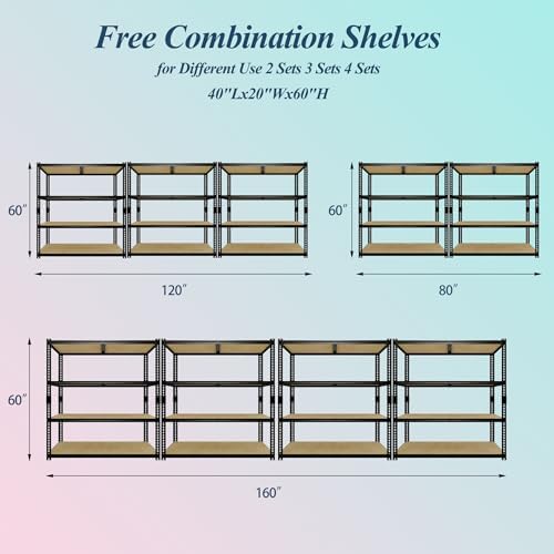 Heavy Duty Garage Storage Shelves, 2000 Lbs Capacity, 4-Tier Adjustable Storage Shelving Unit, 40" L x 20" W x 60" H Metal Shelving Racks for Kitchen Pantry Basement Bathroom Laundry