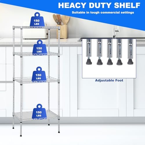 PayLessHere | 4-Tier Wire Shelf | 18"x12"x44" | Chrome | Adjustable Racks | Heavy-Duty Storage Shelves, Holds Upto 600 lbs | Rust-Resistant, No-Tool Assembly | for Home, Garage Shelving