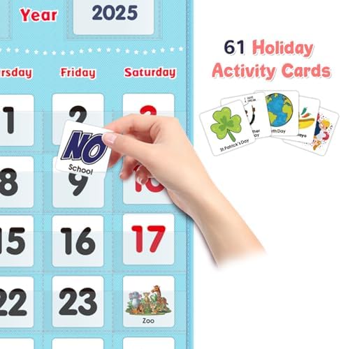 Morning Board Calendar for Toddlers - Preschool Learning Wall Chart for Classroom & Homeschool Interactive Educational Calendar with Pockets for Weather, Days of The Week, Seasons (Light Blue)