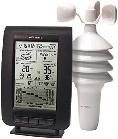AcuRite 00634A3 Wireless Weather Station with Wind Sensor, Black