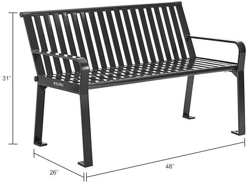 Global Industrial 4 ft. Outdoor Park Bench with Back, Vertical Steel Slat Construction, 600 lbs Capacity, Black, Unassembled, Heavy Duty Commercial Bench